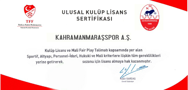 Kahramanmaraşspor ulusal lisansını aldı