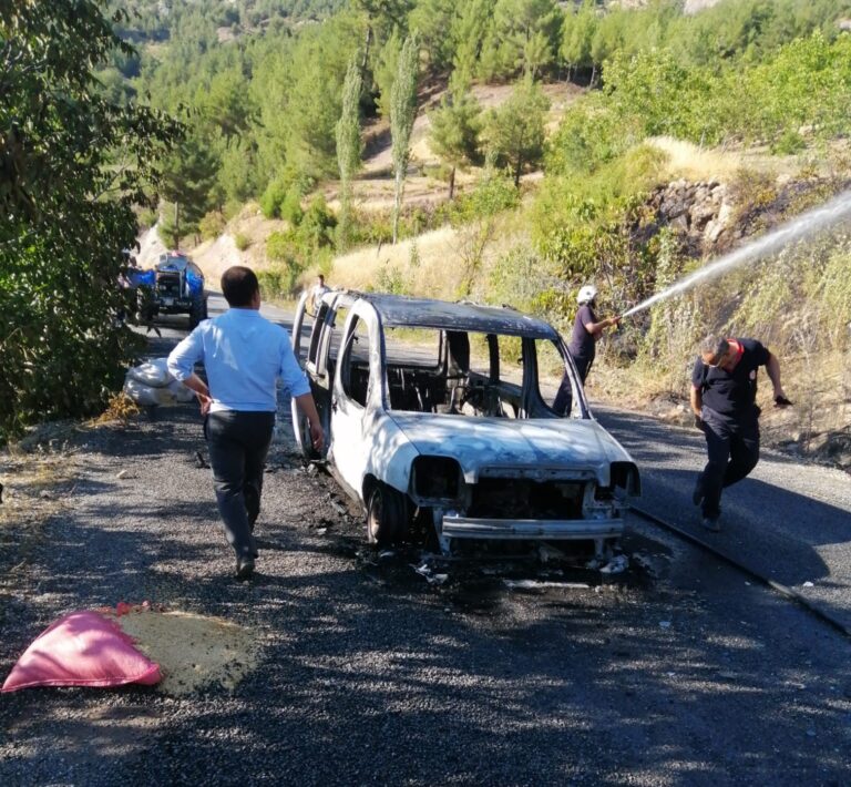 Seyir halinde alev alan araç orman yangına neden oldu