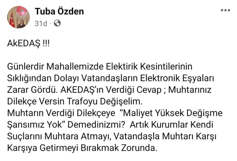 Muhtar Özden’den Akedaş’a sert tepki