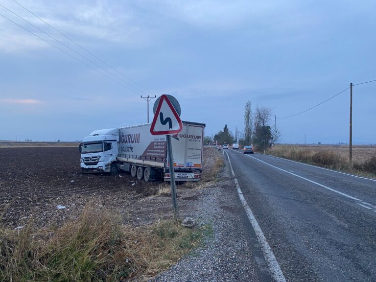 Yoldan çıkan Tır tarlaya savruldu
