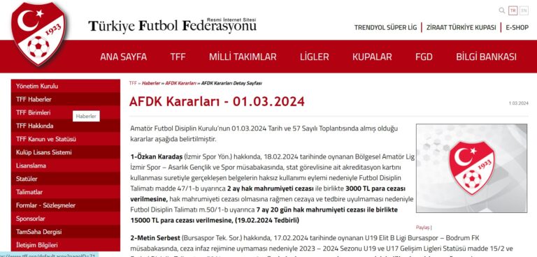 TFF, KAHRAMANMARAŞ DİSİPLİN KURULUNU YOK SAYDI