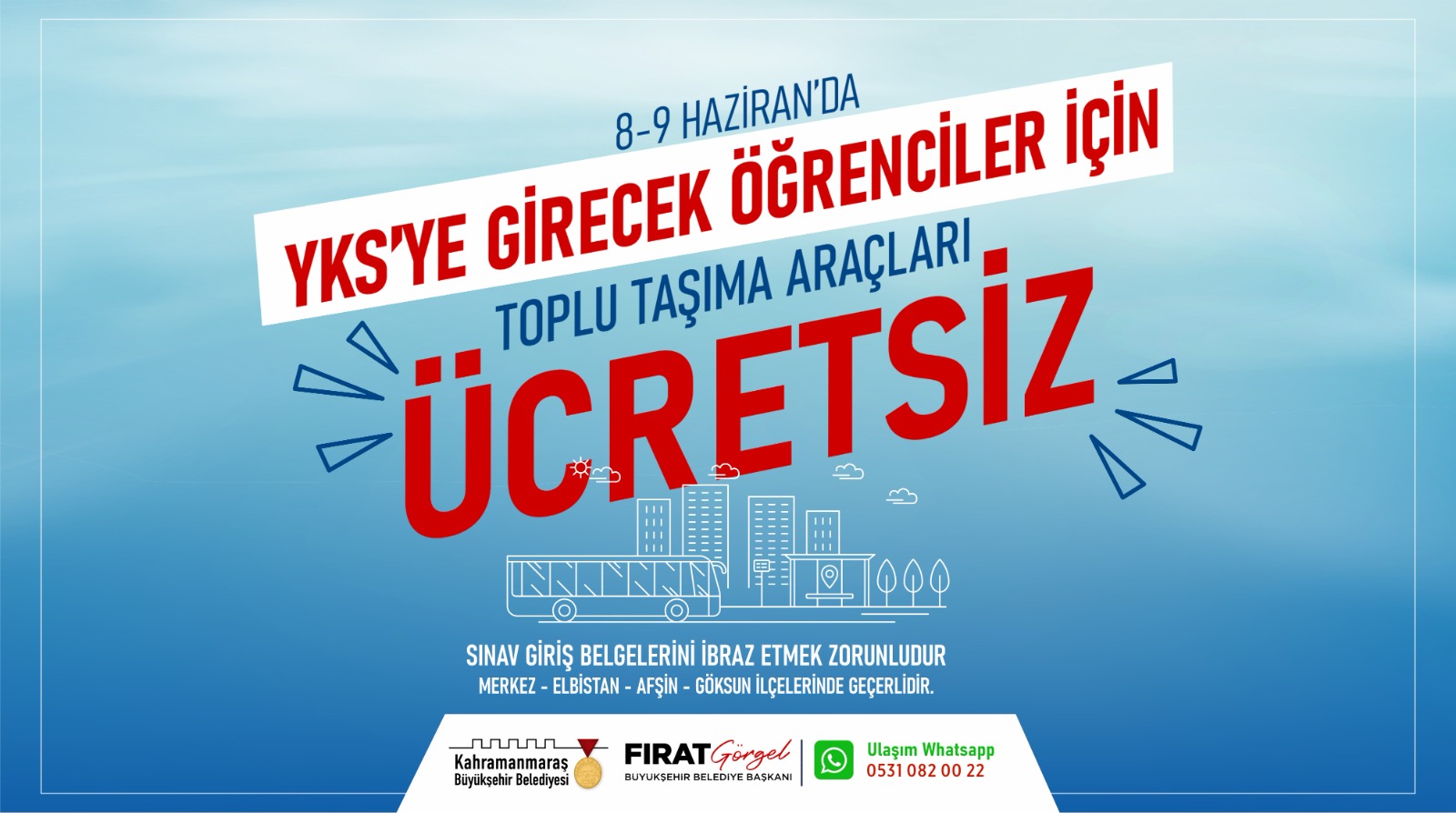 YKS Adaylarına Ücretsiz Ulaşım