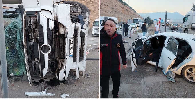 Pazarcık’ta trafik kazası; otomobille Tır kafa kafaya çarpıştı