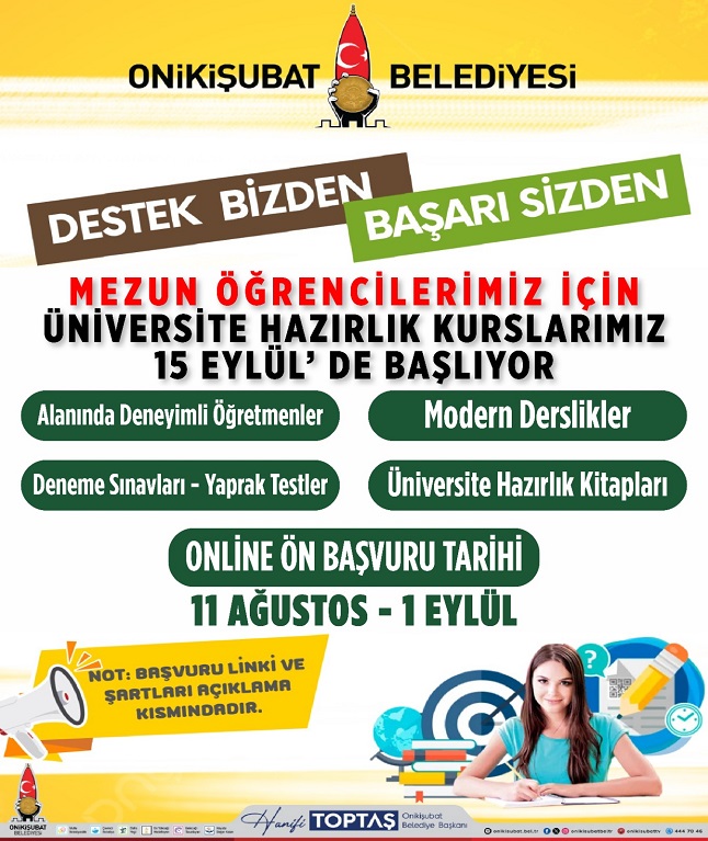 Onikişubat Belediyesi’nin ücretsiz Üniversite Hazırlık Kursu’nda yeni dönem başlıyor
