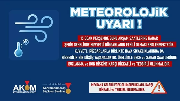Kahramanmaraş İçin AKOM’dan Kritik Uyarı: Şiddetli Rüzgâr ve Don Geliyor! Saat Verildi