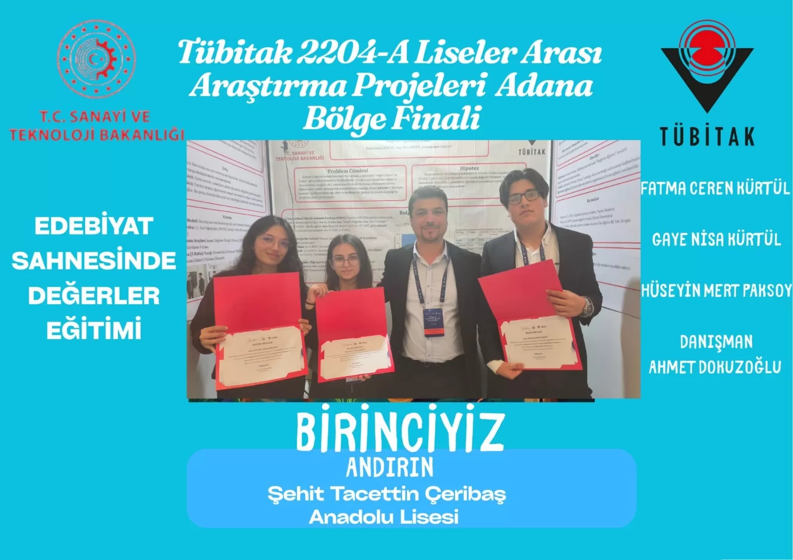 Andırın’da Eğitim Devrimi: Şehit Tacettin Çeribaş Anadolu Lisesi TÜBİTAK Bölge Şampiyonu!