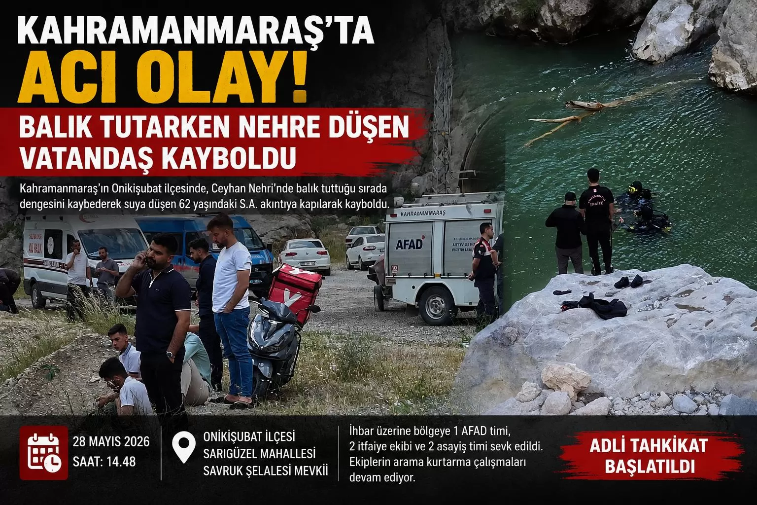 Kahramanmaraş’ta nehre düşen vatandaş kayboldu