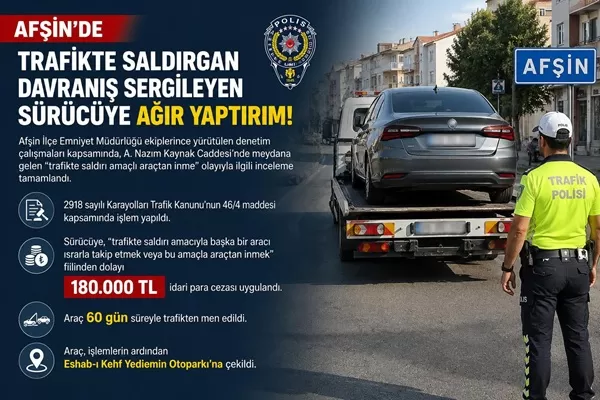 Afşin’de Trafik Magandasına Emsal Ceza: 180 Bin TL Para Cezası ve 60 Gün Men!