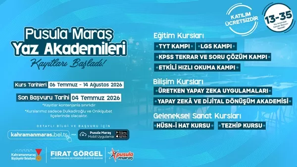 Büyükşehir Belediyesi Pusula Maraş Yaz Akademileri Kayıtları Başladı