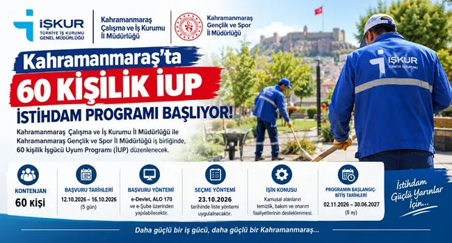 Kahramanmaraş’ta 60 Kişilik İUP İstihdam Programı Başlıyor!